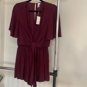 Burgundy Red Flutter Sleeve Romper